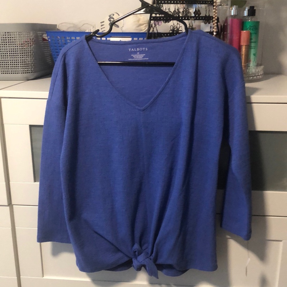 Beautiful periwinkle blue/purple  neck knitted long sleeve top/blouse Talbots XS